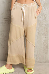 Contrast ribbed elastic waist casual knit culottes pants: DOVE GREY / M/L
