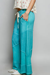 Contrast ribbed elastic waist casual knit culottes pants: DESERT SAGE / M/L