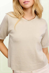 MCS3600-Soft Short Puffy Sleeve Basic Stretchy Knit Top: Midnight Blue / S