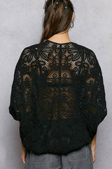 V-Neck Crochet Batwing Sleeve Cardigan Top: NATURAL / Os