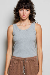 Sleeveless Round Neck Solid Pattern Rib Knit Top: Black / Os