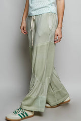 Contrast ribbed elastic waist casual knit culottes pants: DESERT SAGE / M/L