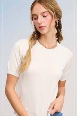 MCS3600-Soft Short Puffy Sleeve Basic Stretchy Knit Top: Pink Sand / M
