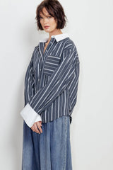 A striped woven top - FT1310 CHARCOAL: CHARCOAL / Contemporary / L